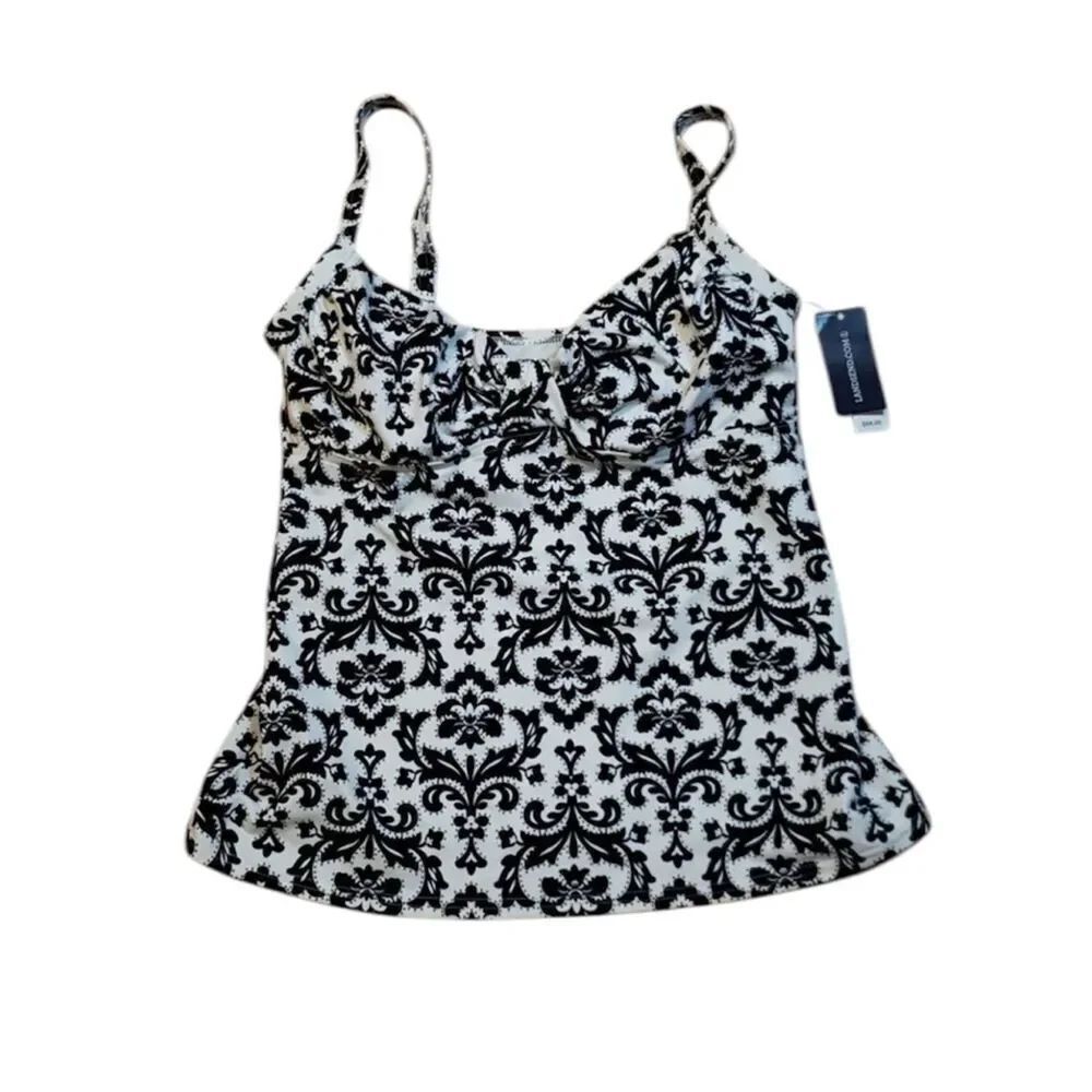 Land’s End Tankini Top, black, white, size 2